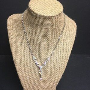 Rhinestone Y Drop Necklace Iridescent Dangle Bling Glam